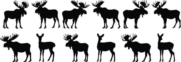 Deer silhouette set vector design big pack of moose illustration and icon