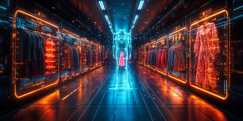 Obraz premium Futuristic Fashion Retail with AI-Powered Shopping Experience and Digital Style Suggestions