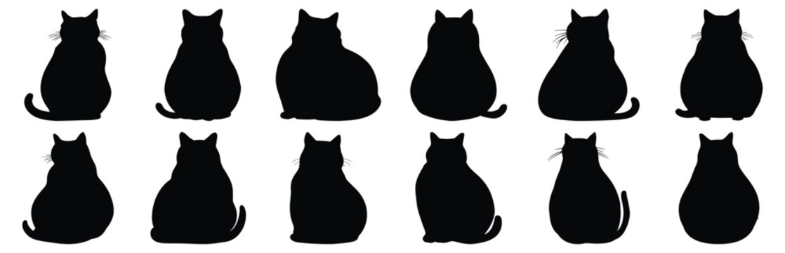 Fat cat silhouette set vector design big pack of fat illustration and icon