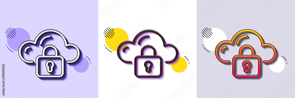 Poster cloud computing protection line icon. halftone dotted pattern. gradient icon with grain shadow. inte
