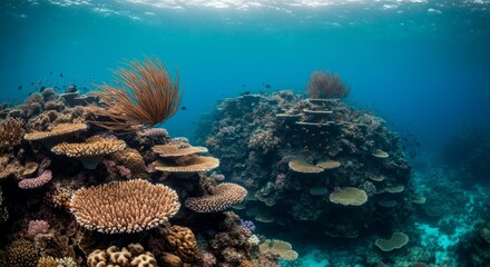 Naklejka premium Coral reef with a variety of plants and fish