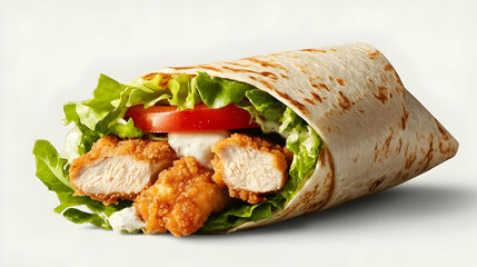 Fresh chicken wrap with crisp lettuce, tomato, and creamy ranch dressing