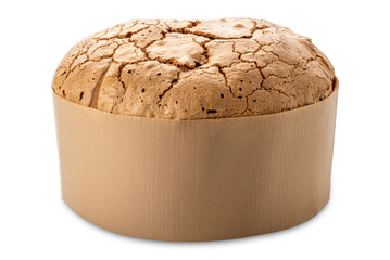 Sugar Iced Panettone isolated, typical Christmas cake covered with icing