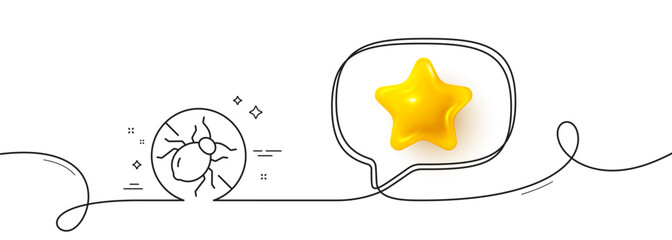 Mattress bed bugs line icon. Continuous line with 3d star. Hypoallergenic sign. Anti-allergic symbol. 3d star in speech bubble. Bed bugs single line ribbon. Loop curve pattern. Vector