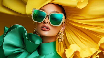 Elegant Fashion Portrait in Vibrant Colors and Bold Accessories for a Luxury Shoot