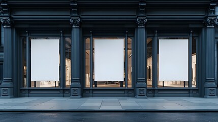 Elegant Storefront With Blank Advertisement Panels