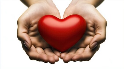 Fototapeta premium Hands holding red heart on white background