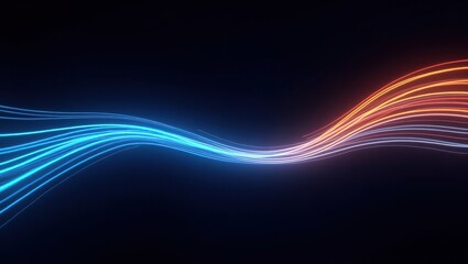 Abstract glowing light trails curve in blue and orange