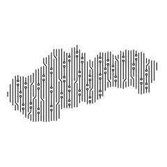Electronic circuit board representing Slovakia map, symbolizing innovation and technology