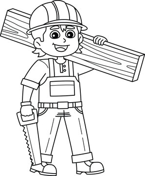 recommend clip art: Construction Worker Lifting Log Isolated Coloring 