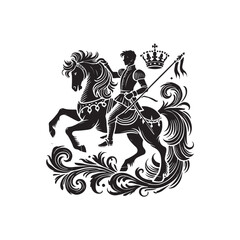 Black Color Prince with horse silhouette design Vector Illustration, Solid White Background (4).eps