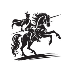 Fototapeta premium Black Color Prince with horse silhouette design Vector Illustration, Solid White Background (10).eps
