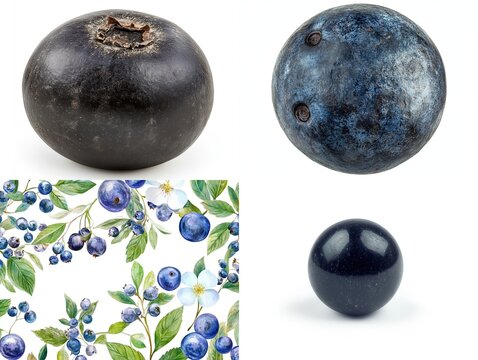 Three blueberries & seamless pattern.