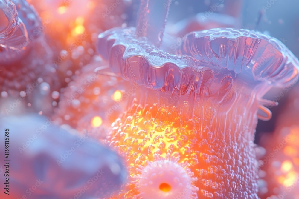 Aufkleber Stunning 3D render showcases colorful microbes in a vibrant underwater environment. Generative AI