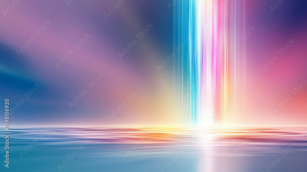 Poster ray of light piercing soft clouds over a serene gradient sky at dusk