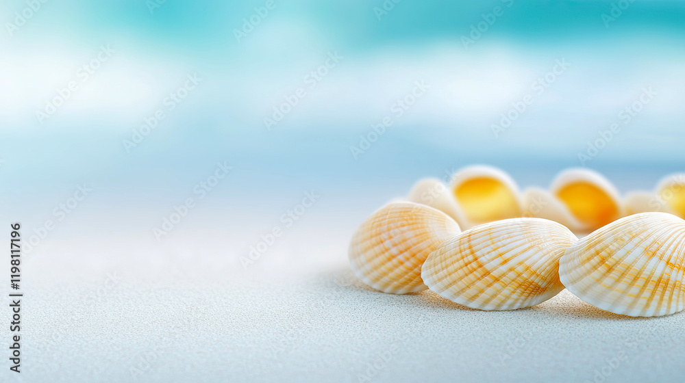 Poster delicate shell necklace arranged in circular pattern reflecting coastal elegance