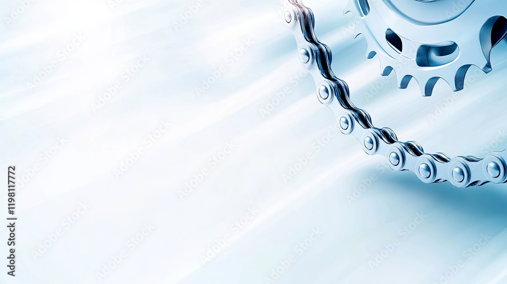 Poster abstract depiction of a bike chain and gear blending into a minimalistic design on a white canvas