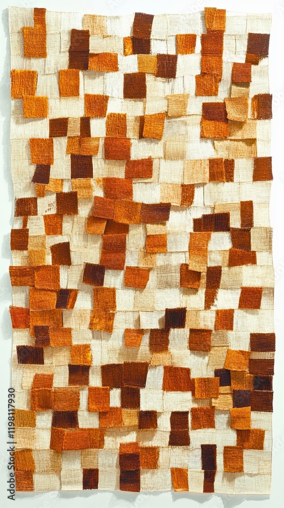 Poster abstract exploration of polynesian tapa patterns in natural earth tones on a white canvas