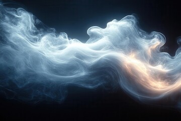 Obraz premium ethereal smoke tendrils forming abstract sculptures against deep black background, illuminated by dramatic side lighting creating silver highlights