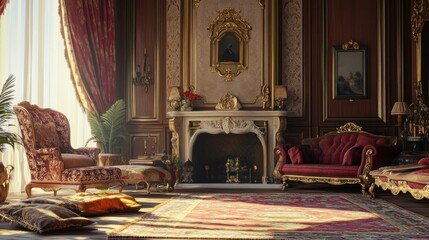 Obraz premium Sunlit Luxury: A Grand Victorian Living Room