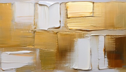 Striking Closeup of Abstract Rough White Gold Art Painting Texture, Featuring Oil Acrylic...