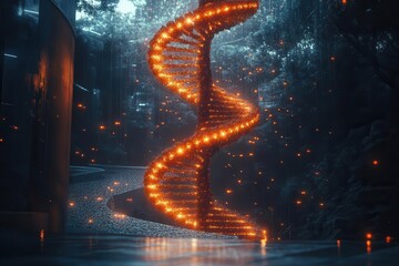 Obraz premium a 3d illustration of a dna helix stands against a futuristic backdrop, symbolizing advancements in genetic engineering and the future of science
