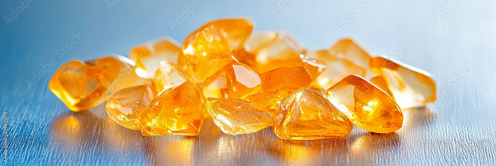 Poster Brilliant Display of Citrine Gemstones Shimmering Under Soft Light in a Tranquil Setting