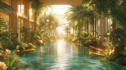 Obraz premium Sunlit Tropical Pool Paradise: A Luxurious Oasis of Tranquility