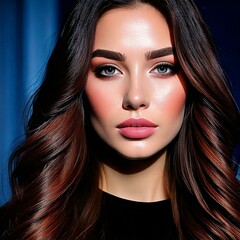 Fototapeta premium A colorful portrait of a person exuding mystery. Soft shadows and highlights accentuate their face, creating a dramatic atmosphere. Their gaze is slightly away, with a hint of intrigue.
