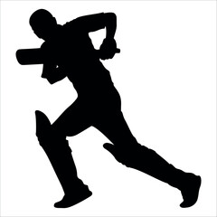 Black Cricket player silhouette vector illustration