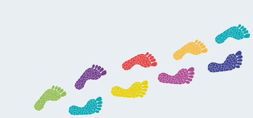 The footprint trail of human, footprints tracking path, long chain of human traces