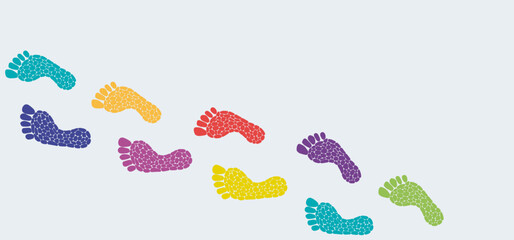 The footprint trail of human, footprints tracking path, long chain of human traces