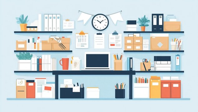 Organize Your Workspace: Effective Office Shelf Setup for Productivity, Featuring Storage Solutions, and Decluttering Tips for a Functional and Efficient Work Area.