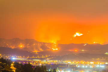 California wild fires in the mountains and hills of the Los Angeles County.