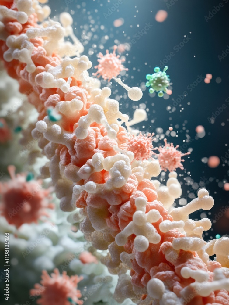 Fototapete molecular rna chain surrounded by viruses in an intricate biological environment showcasing cellular