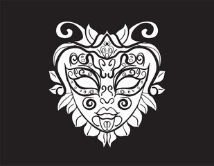 Black and white carnival mask with floral decoration