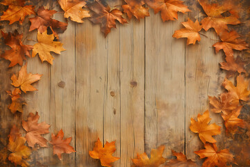 Natural Wooden Texture with Maple Leaves for Seasonal Projects