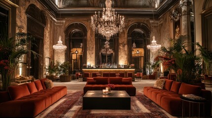 Obraz premium Opulent Palace Interior: A Luxurious Evening Gathering
