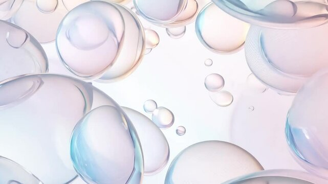 Dolly in video featuring interconnected bubbles in translucent pastel colors, the bubbles gently merge and separate with diffused light, seamless vector pattern
