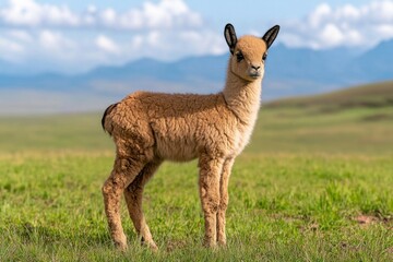 Obraz premium Baby goat stands in a grassy field