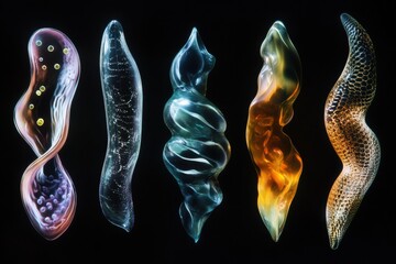 Evolving bacteria in various forms showcasing biological diversity and adaptability over time. Generative AI