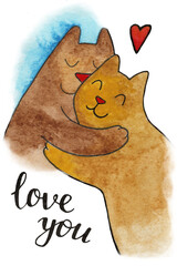 hugging cats with the inscription love with a heart for valentine's day