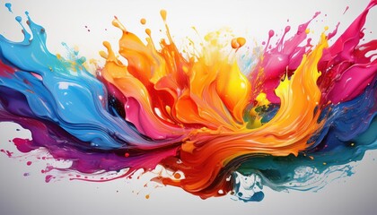 Vibrant Abstract Artwork Explosion of Colors Against a Minimalist White Background Created by Generative AI in .