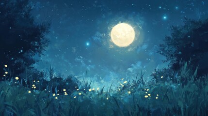 Naklejka premium Full moon over a tranquil night scene