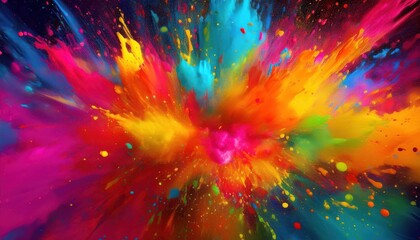 Vibrant Holi Celebration Colorful Paint Splashes Creating a Festive and Joyful Atmosphere with Dynamic Background, Captured on at.