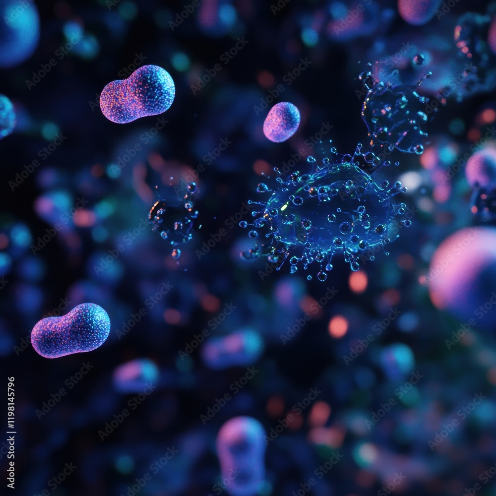 Fototapete vibrant 3d render showcasing the intricate structures and interactions of various microbes. generati