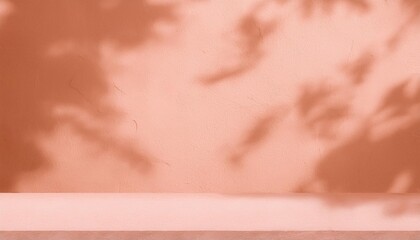 Fototapeta premium Peachy Minimalist Background with Leaf Shadows: Perfect for Product Displays or Branding