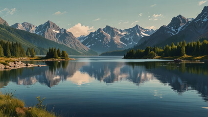 illustration of lakes and mountains