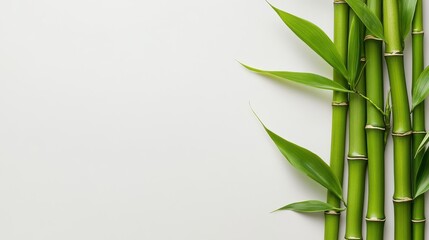 Naklejka premium Fresh green bamboo stalks and leaves on white. Perfect for eco-friendly, nature, or spa themes.