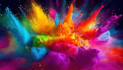 Vibrant Rainbow Splash of Holi AIGenerated Color Powder Explosion Illuminates the Canvas at Night